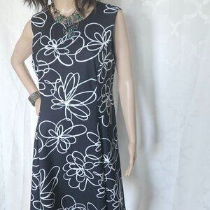 DKNY -  Black and White Floral Swirl A-line dress